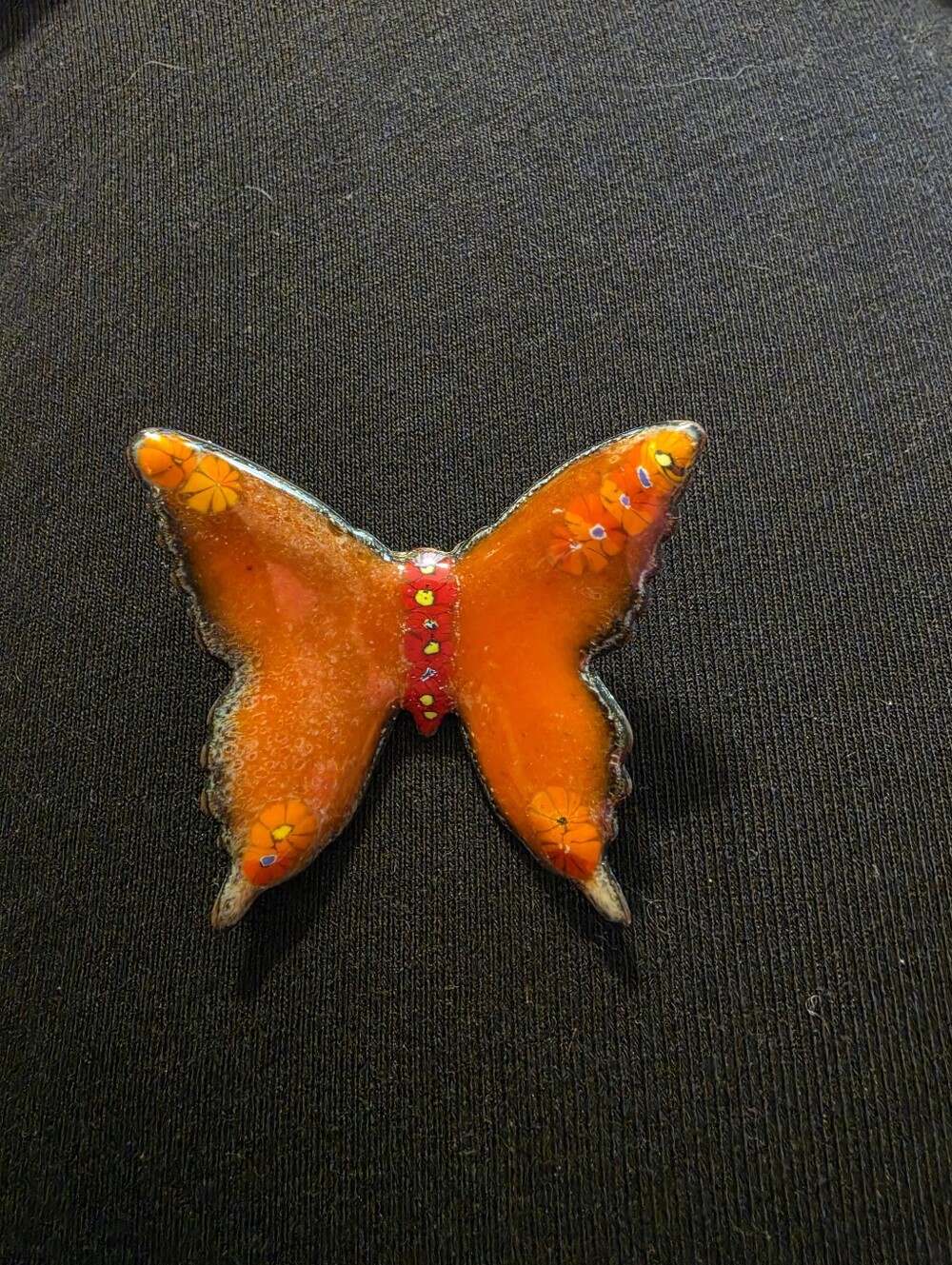 Orange Butterfly Enamel Brooch Pin